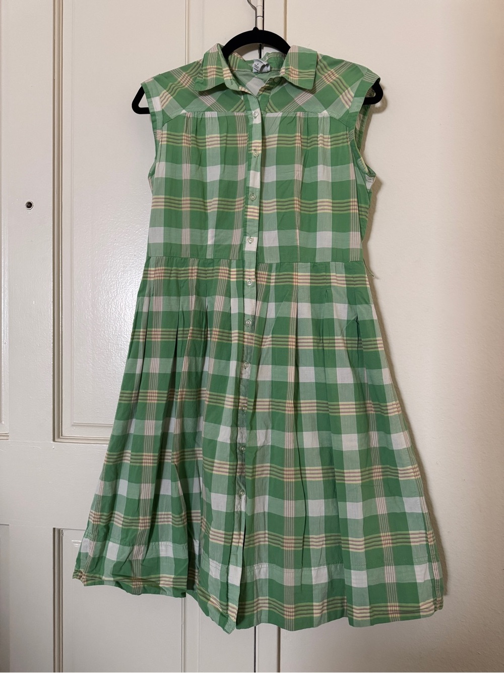Merona Green and White Plaid Sleeveless Button-Front Dress